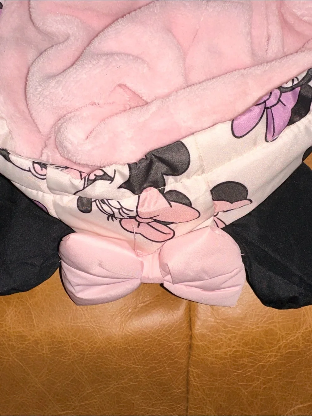 Disney Kids Minnie Mouse Cream Puffer Jacket with Pink Hood & Sequin Bow